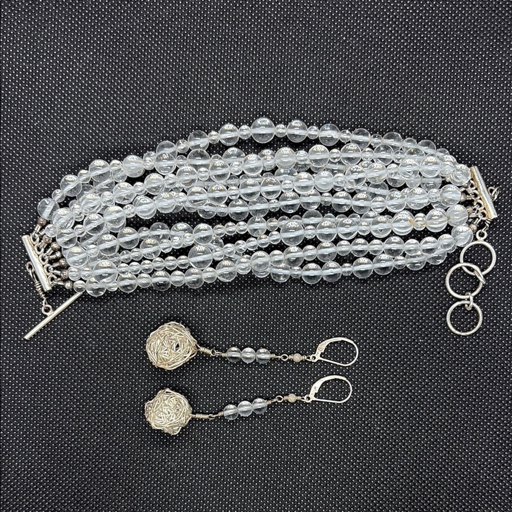 Elegant Vintage Crystal Beads, Sterling Silver Bracelet and Earring Set